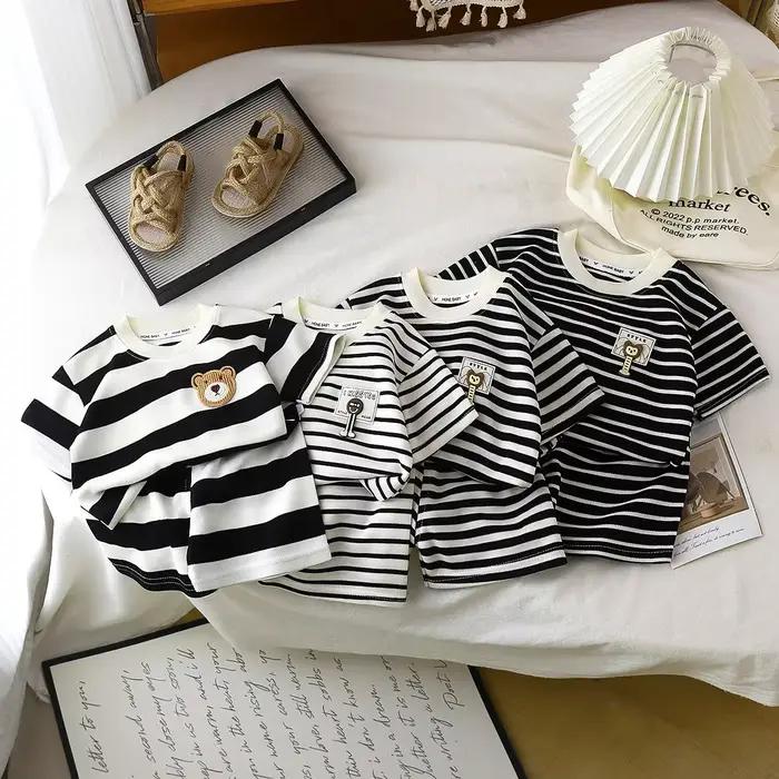 Fille enfant T-shirt bébé vêtements vêtements pour enfants costume pour enfants 2 pièces ensemble nouvel été à manches courtes + Shorts rayé garçon