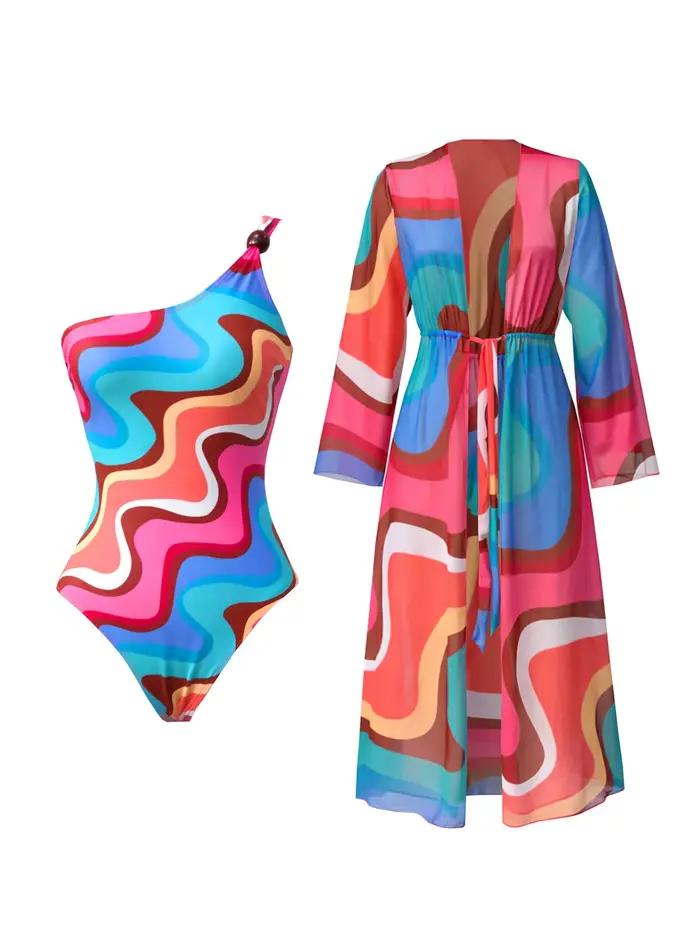 Maillot de bain une pièce sexy et coloré pour femme avec paréo de plage