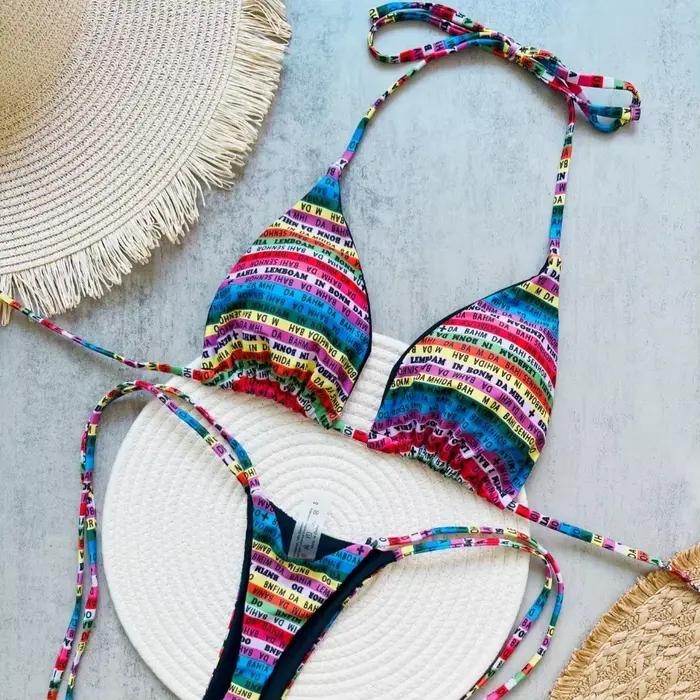 2025 Tropical Palm Print réglable cravate côté Bikini ensemble pour femmes Sexy maillots de bain deux pièces maillot