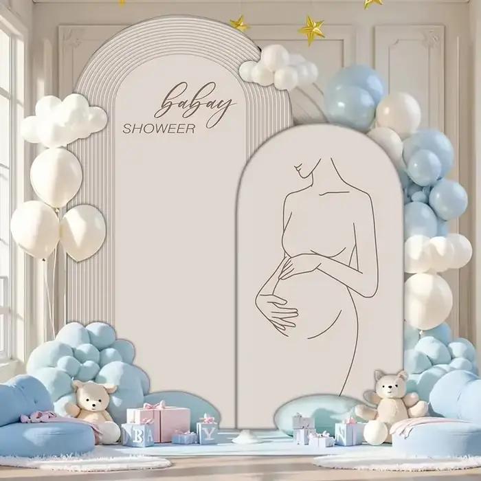 Toile de fond décorative LS personnalisée beige double face avec silhouette de femme enceinte pour fête prénatale, arche Chiara, décoration murale, toile de fond photo
