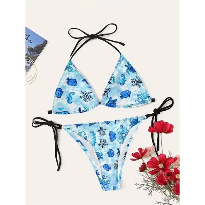 Femmes Sexy Océan ​ Coquillage imprimé Bikini Cupshe bretelles taille haute maillots de bain séchage rapide plage