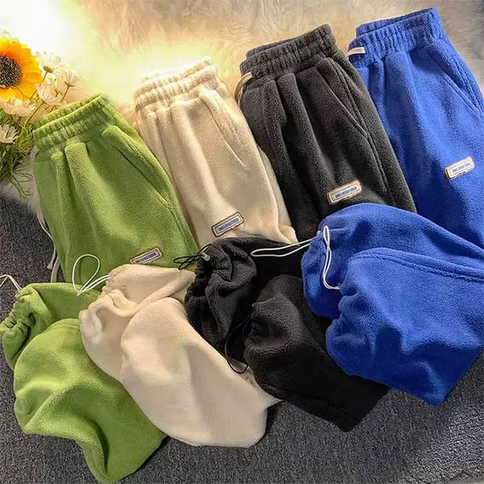 Pantalon de survêtement thermique taille haute pour femme, optique Smile, laine d'agneau, vêtements d'extérieur FjOuter, chaud, velours doux, pantalon femme, hiver, 2024