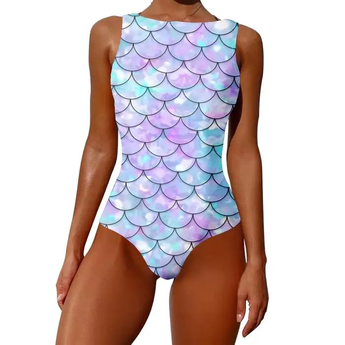 Maillot de bain une pièce grandes vagues écailles de poisson imprimé vêtements de sport décontractés maillots