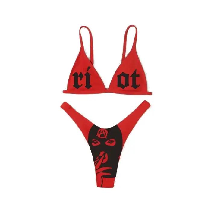 2025 Yiiciovy nouveau Sexy femmes drôle imprimé 2 pièces ensemble de Bikini mode col en v été plage brésilienne Biquini Micro Bikinis ensembles