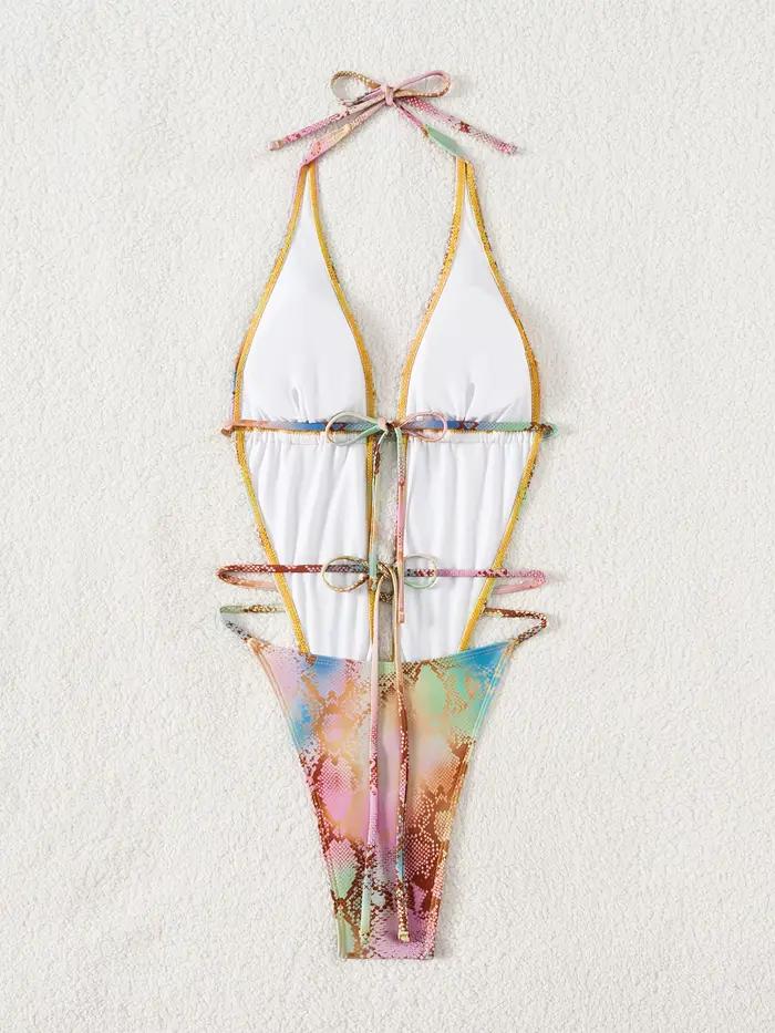 Maillot de bain une pièce sexy vert dégradé effet peau de serpent 2026 pour femme