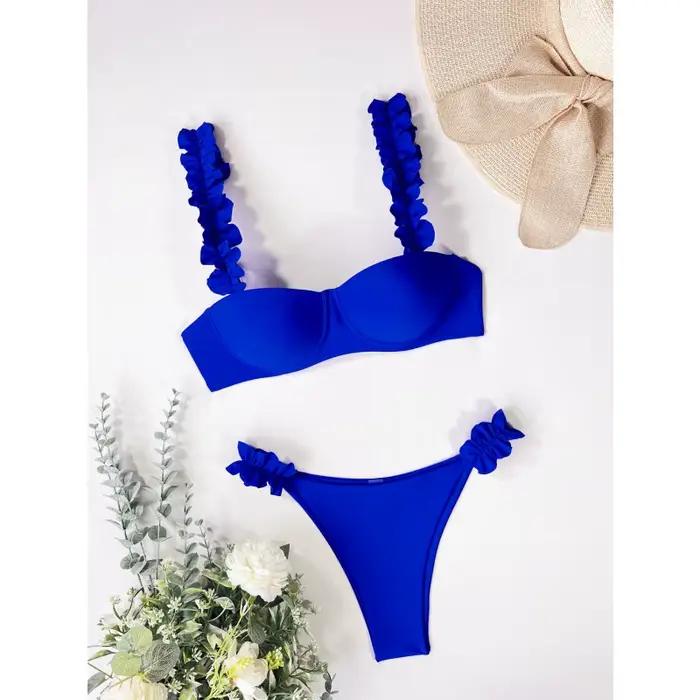 Push Up Bikini ensemble femmes maillots de bain Sexy froncé jarretelle maillot