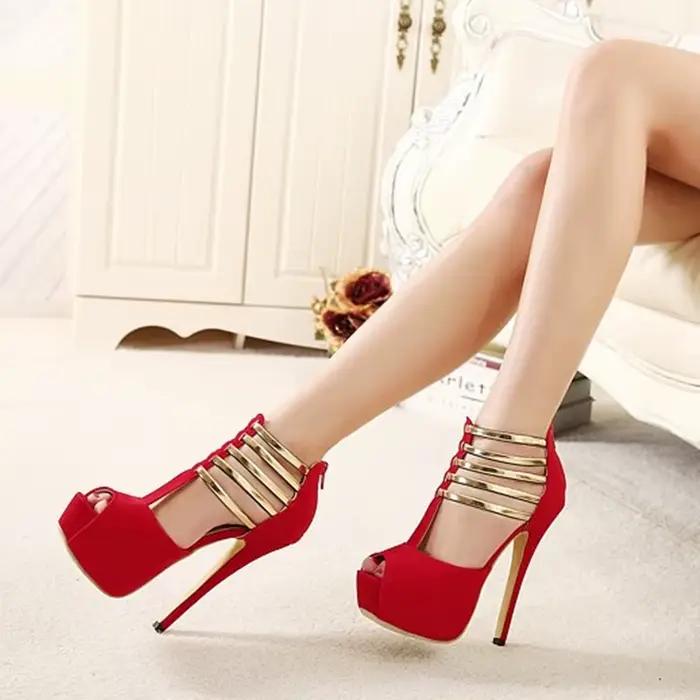 Sandales à talons ultra hauts grande taille avec bride en T, plateforme imperméable, talon fin, bout ouvert, chaussures simples, tailles 34-43, design ajouré
