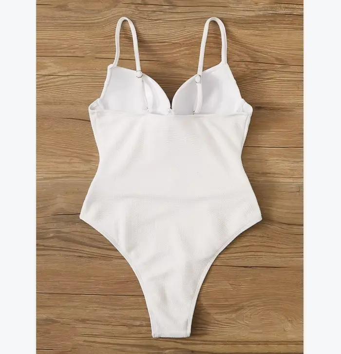 Sexy Underwire maillot de bain une pièce femmes Push Up solide blanc noir rembourré boucle maillots
