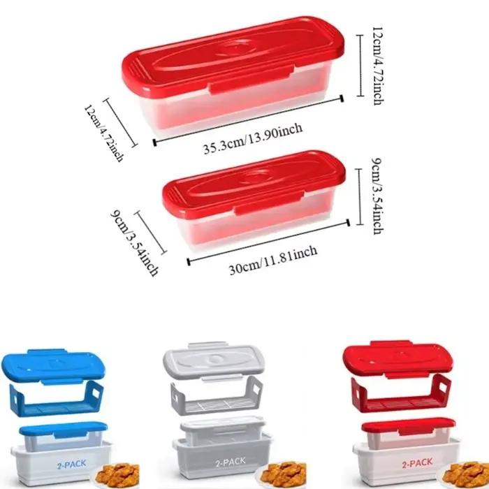 Lot de 2 bols rectangulaires en plastique pour panure de poisson, étanches avec passoire, grande capacité