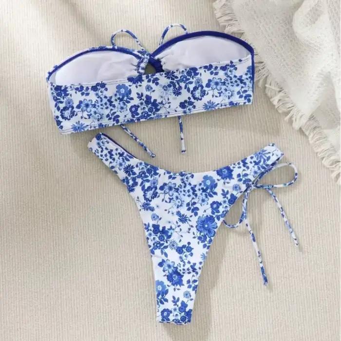 Maillot de bain deux pièces imprimé floral pour femmes