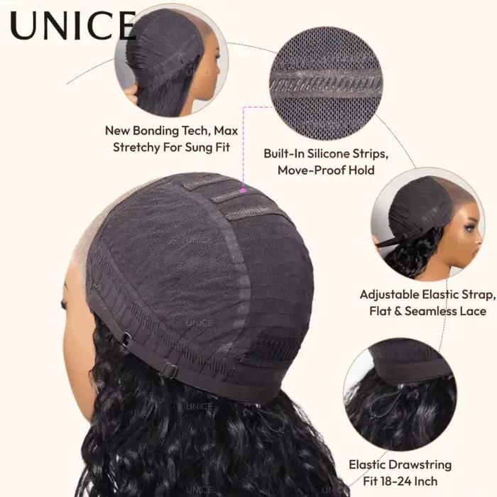 UNice 7x5 Bye-Bye Slip ™   Perruque Yaki Lisse Sans Colle avec Cordon Invisi, 100% Cheveux Humains, Prête à Porter