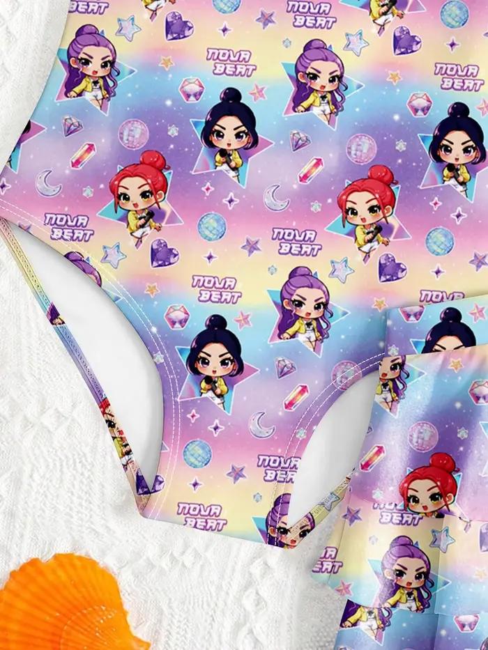 Maillot de bain imprimé dessin animé pour filles