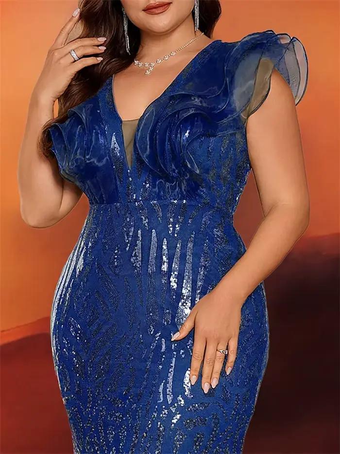 Grande taille élégante robe de soirée bleue pour les femmes de luxe longue sirène formelle paillettes bal de mariage fête robes de Cocktail