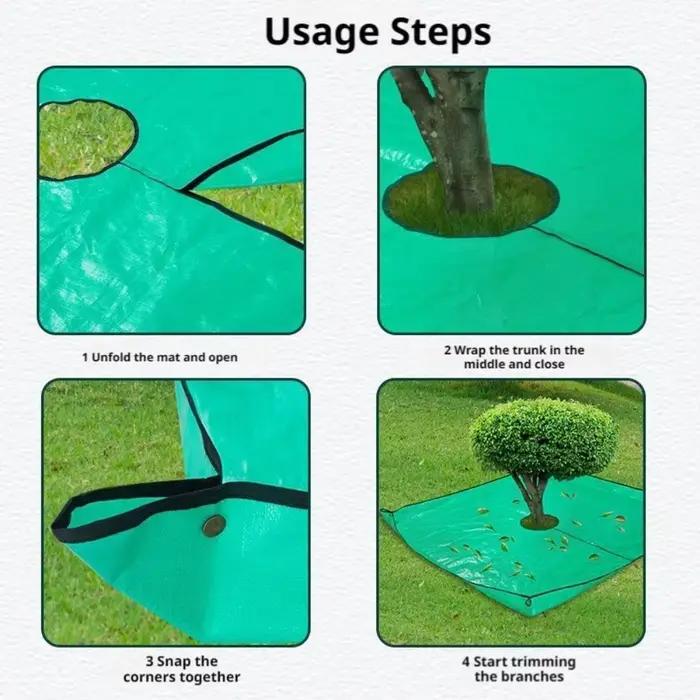 Tapis de jardinage en PE imperméable pour la coupe d'arbres, avec boucles d'angle, pour le ramassage des débris et la taille des plantes