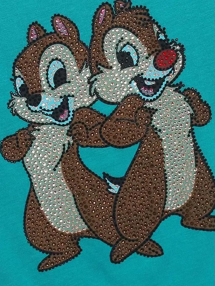 Disneyland Walt Disney puce du monde An' Dale dessin animé imprimé diamants T-Shirt décontracté femmes à manches courtes col rond pull T-Shirt hauts