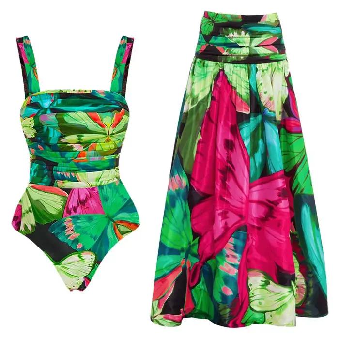Nouveau maillot de bain imprimé avec couverture femmes