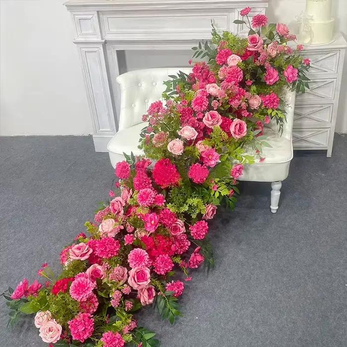 Rose Rose fleur artificielle rangée Long coureur rouge blanc Rose mariage toile de fond décor Arrangement Floral accessoires Table pièce maîtresse