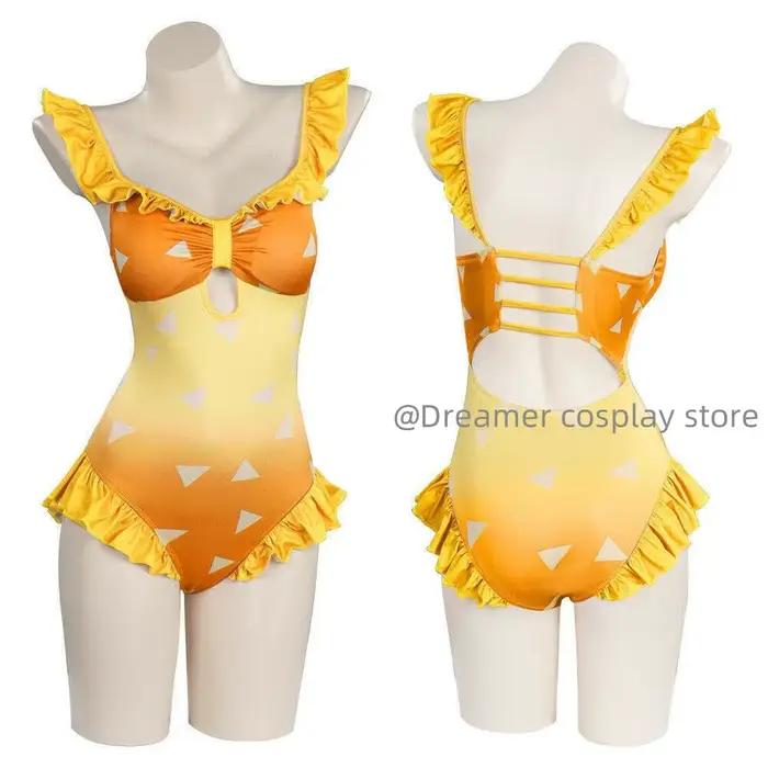 Anime démon Slayer maillot de bain Bikini avec Kimono couvrir femmes Nezuko Shinobu Cosplay Kimetsu No Yaiba maillots de bain Sexy maillot de bain