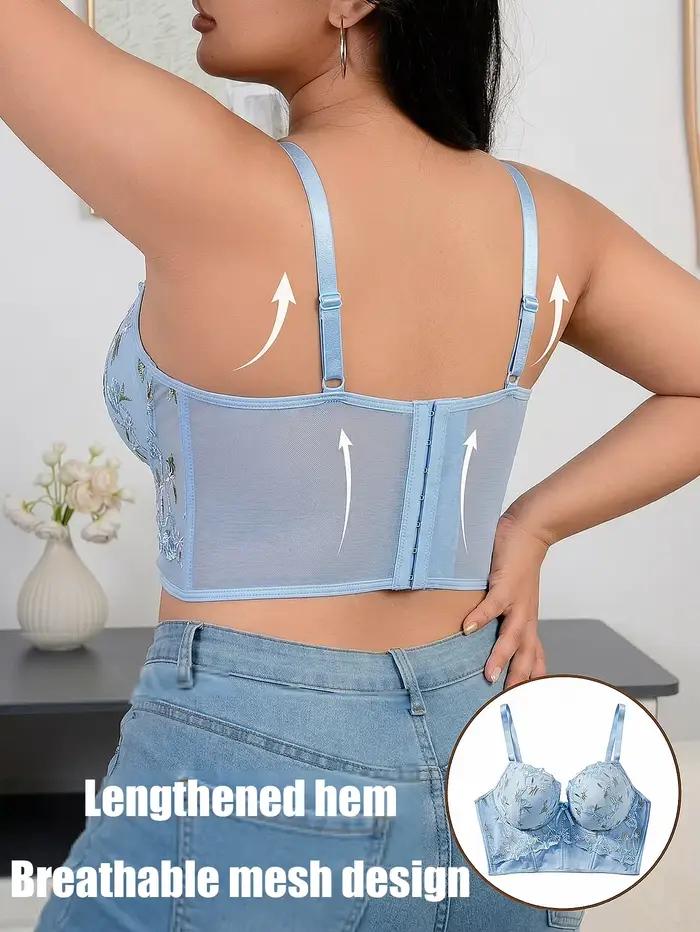 Soutien-gorge bustier en dentelle brodée florale grande taille – Push-up, effet ventre plat et corset antidérapant