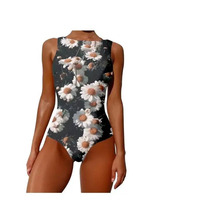 Maillot de bain une pièce kawaii chrysanthème fleur motif imprimé maillot de bain décontracté plage natation vêtements de sport femmes vêtements