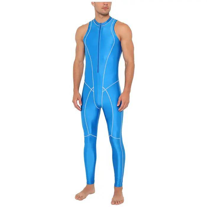 Maillot de bain une pièce brillant pour homme, sans manches, avec fermeture éclair frontale, combinaison de surf, combinaison de bain effet huileux pour le surf