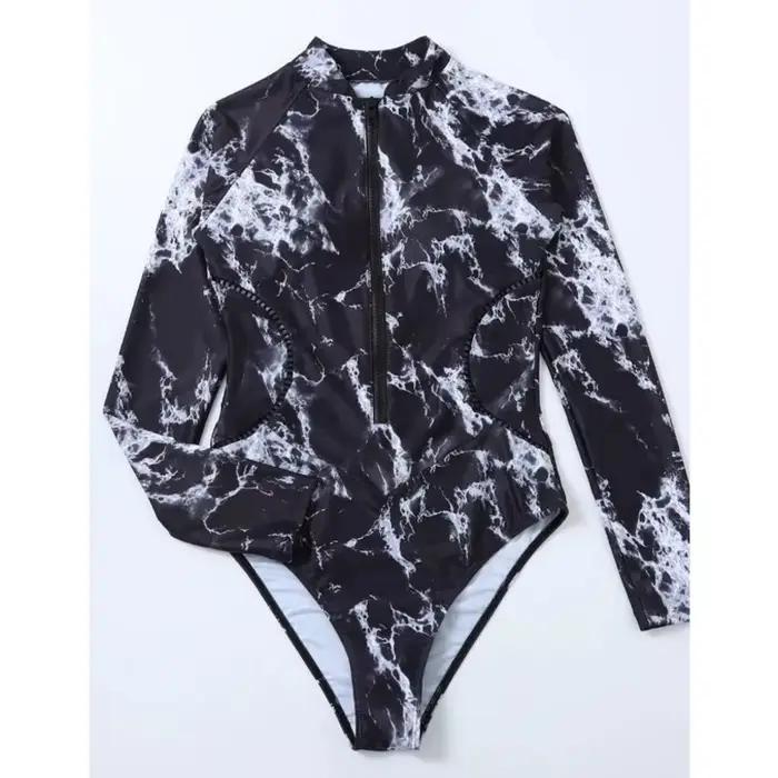 Été impression fermeture éclair une pièce maillot de bain fermé à manches longues maillots