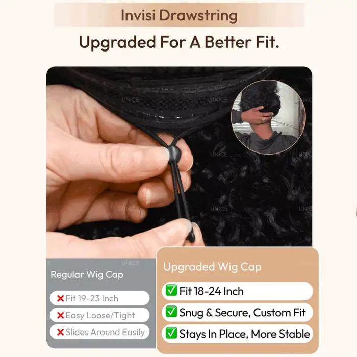 UNice 7x5 Bye-Bye Slip ™   Perruque Yaki Lisse Sans Colle avec Cordon Invisi, 100% Cheveux Humains, Prête à Porter
