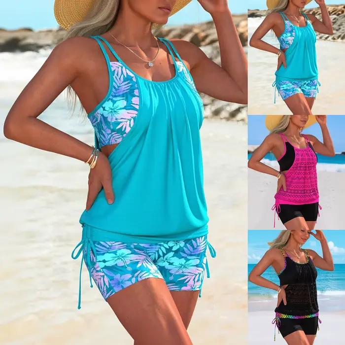 Maillots de bain pour femmes 2026, maillots de bain deux pièces avec poches sportives, shorts de bain, biquíni praia feminino