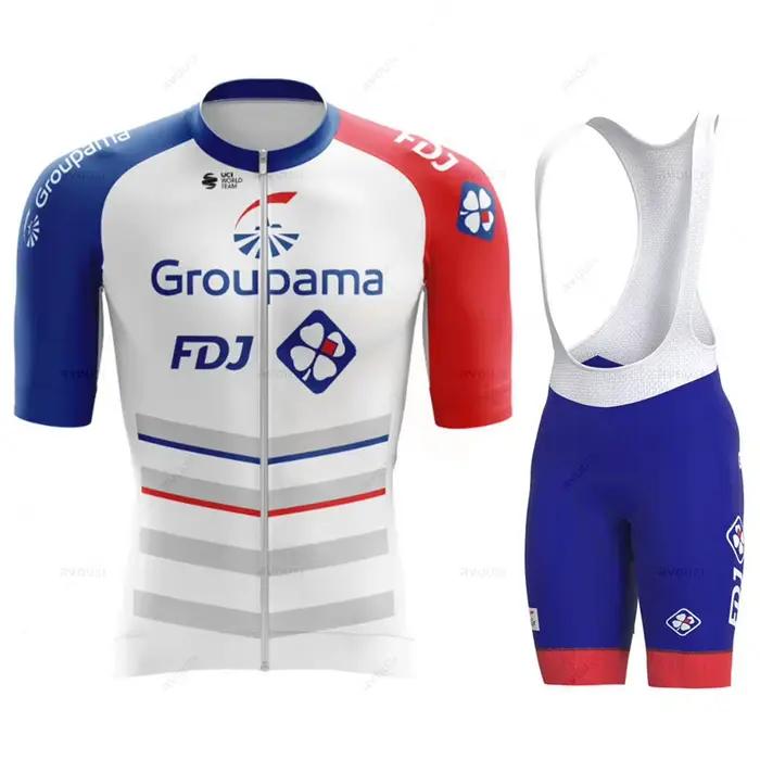Maillot de cyclisme Fdj Team pour hommes, ensemble à manches courtes, cuissard à bretelles 19D, vêtements de vélo, chemise de sport, costume de vêtements, été, 2024