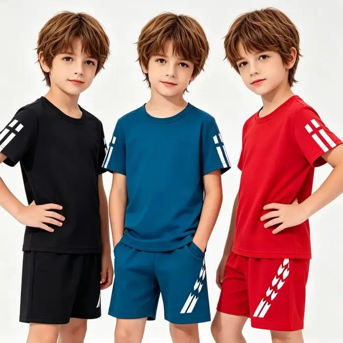 Ensemble de vêtements de sport pour garçons de 1 à 12 ans, noir, rouge, bleu, vêtements de sport pour enfants, football, basketball, t-shirt et short, survêtement