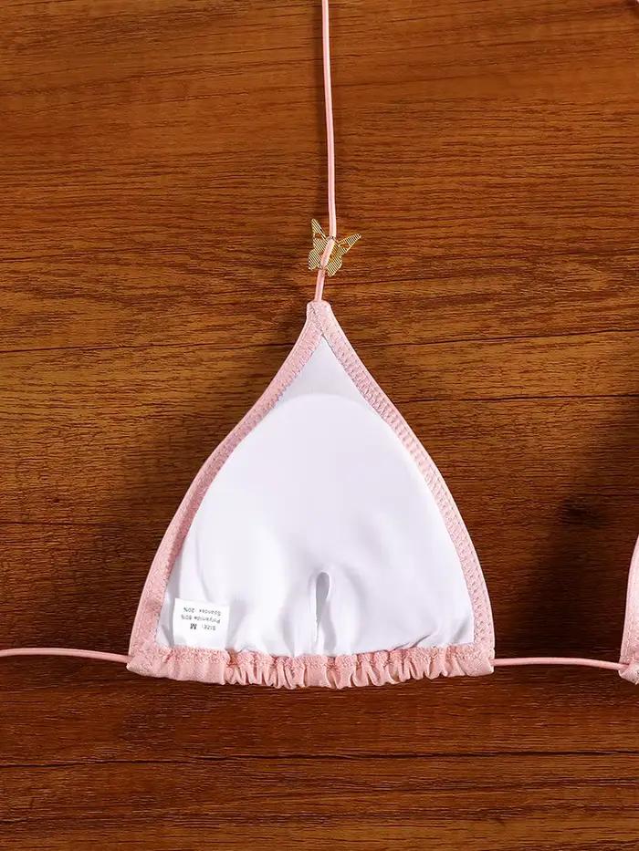Rinabe Bikini rose, maillot de bain deux pièces, coupe haute, style triangle, à lanières, nouveau style