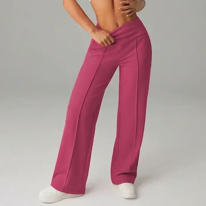 Pantalon large taille haute pour femme, coupe droite décontractée, couleur unie, confortable pour l'été, idéal pour le quotidien et le travail