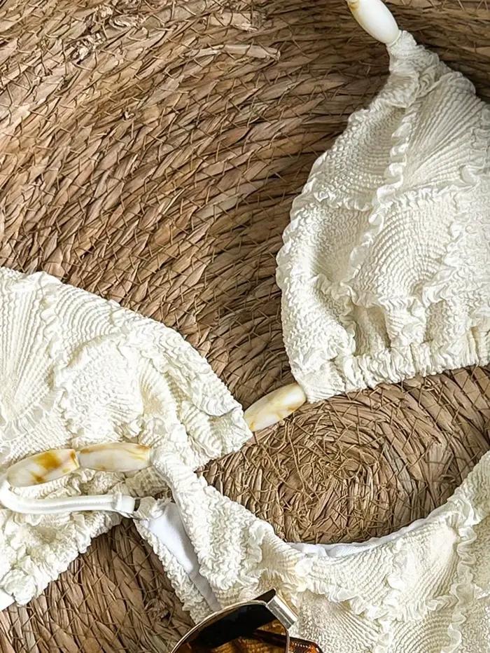 Bikini string sexy 2026 pour femme, blanc, en dentelle ajourée, avec soutien-gorge push-up, micro maillot de bain d'été, tenue de plage pour les vacances