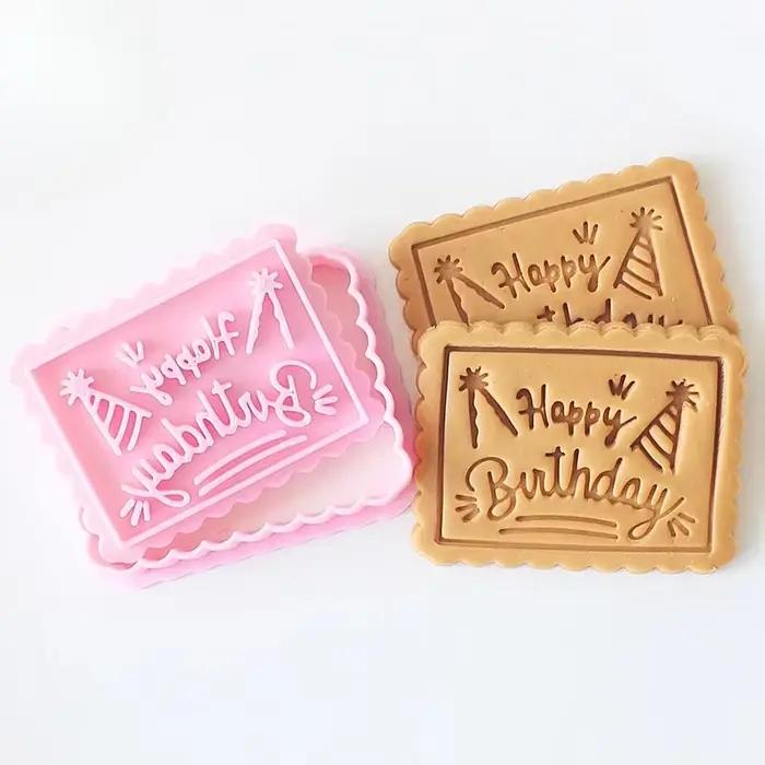 Joyeux anniversaire gâteau abstrait dessin animé emporte-pièce 3D bricolage gâteau forme Biscuit Cookie moule outil de cuisson Fondant gâteau timbre moule