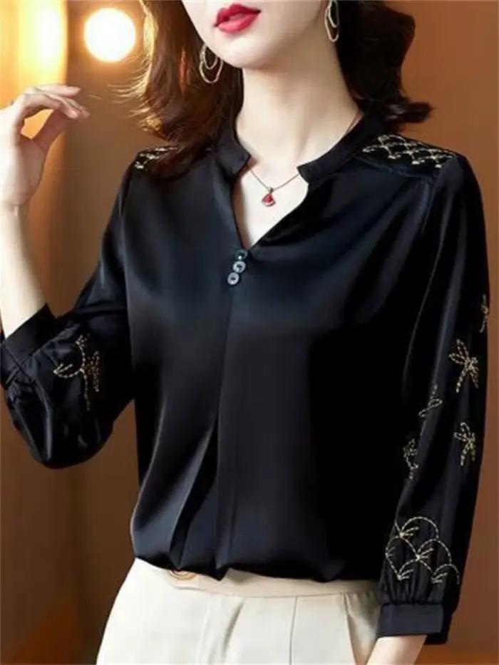5XL grande taille femmes printemps été Blouses chemises dame mode décontracté à manches longues rabattu haut Blouse WY0391