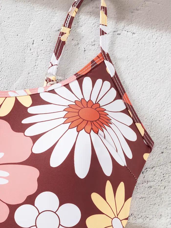 Maillot de bain une pièce pour femme avec un joli imprimé floral en orange