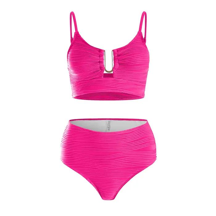 Sexy U boucle froncé Bikini femmes taille haute Push Up maillots de bain été deux pièces maillot de plage été