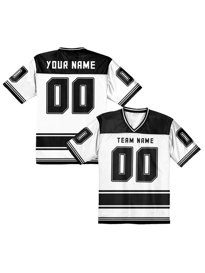 Maillot de football américain personnalisé noir col en V - Nom et numéro personnalisés, haut décontracté tendance pour le streetwear hommes femmes jeunes