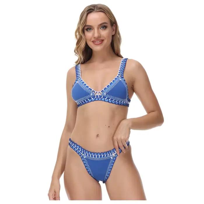 Bleu fait à la main Crochet Bikini ensemble femmes Maillot De Bain maillots