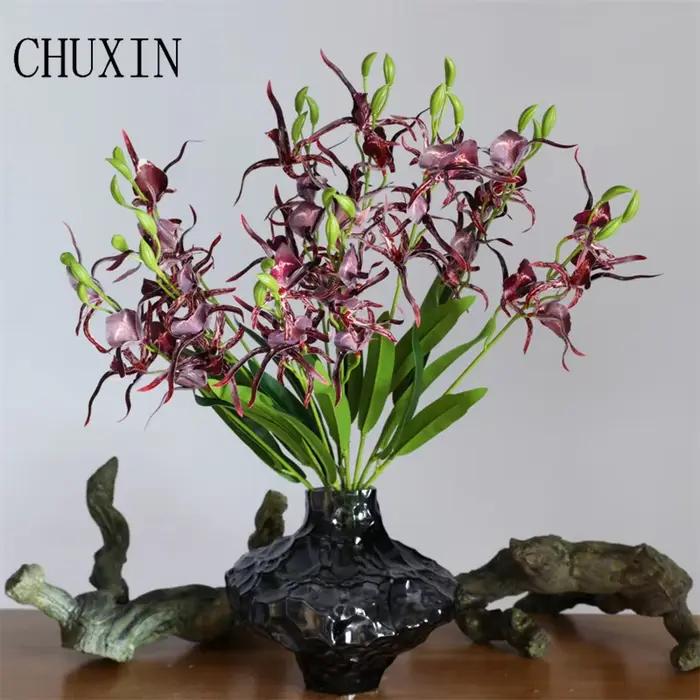Impression 3D Phalaenopsis Silk Real Touch Spider Orchid Flowers, Home Table Vase Decor, Christmas Photo Props, 5 Branches
