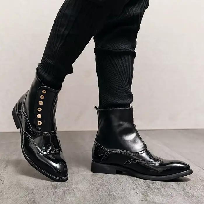 Mayba-Bottes mi-mollet en cuir pour hommes, faites à la main, haut, noir, vert, chaussures d'hiver, taille 38-46