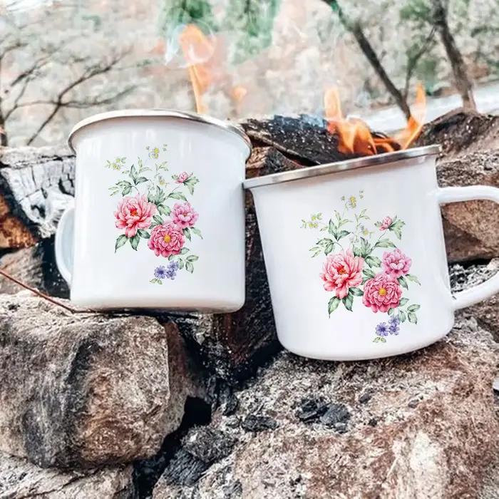 Tasse en émail à impression rose personnalisée, tasse à bière classique, verres à café, tasse à thé inhabituelle, tasses de standard personnalisées, Chi She, cadeaux personnalisés