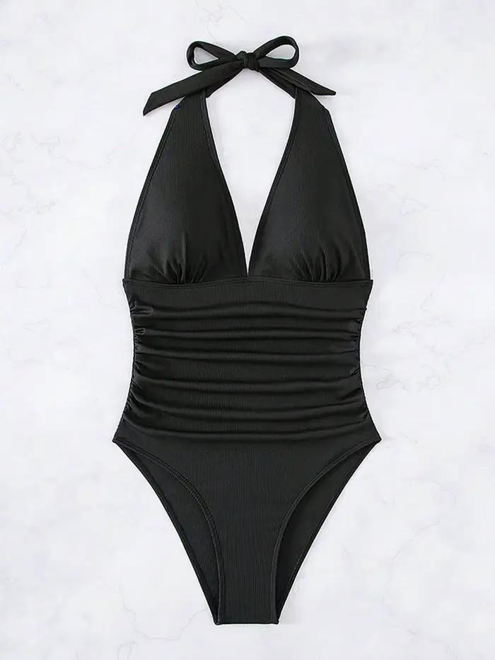 2025 nouveau Sexy col en v profond une pièce maillot de bain pour femmes licou Push Up maillots