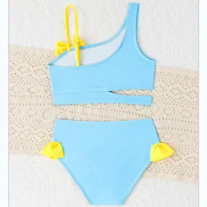 Maillot de bain bikini taille haute à volants pour petites filles 2026