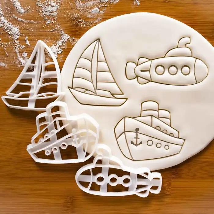 Emporte-pièces en forme de bateau à voile sous-marin à vapeur, motif de bateau, moule à biscuits Fondant, gaufreur, outils de décoration de gâteaux