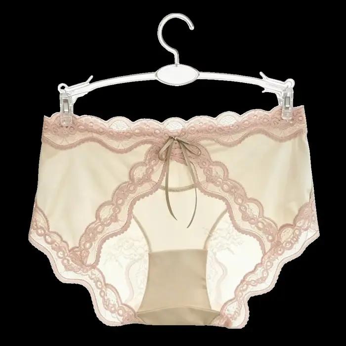 Culottes en satin à taille mi-haute style français avec dentelle, culottes transparentes à nœud en maille douce, patchwork invisible pour filles
