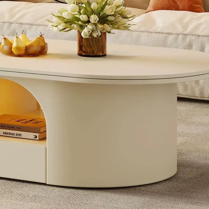 Table basse ovale grande taille avec rangement moderne, gain de place, pour salon, ensemble de tables basses, meubles d'art pour salles, mobilier de maison