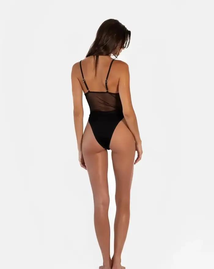 Maillot de bain une pièce en maille transparente pour femmes