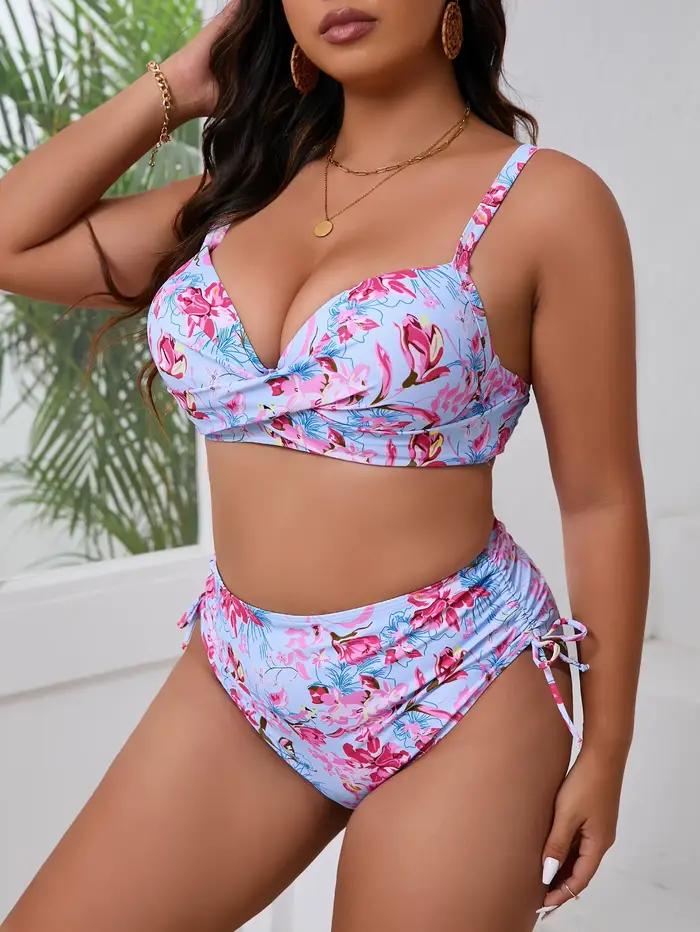 Maillot de bain deux pièces pour femmes, bikini taille haute à motif floral, tenue de plage estivale, ajustement parfait, facile à entretenir, idéal pour les vacances et les journées de plage