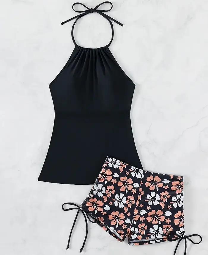 Ensemble Tankini Femmes Imprimé à Bretelles Polyester Taille Haute Style de Plage Occasions Spéciales